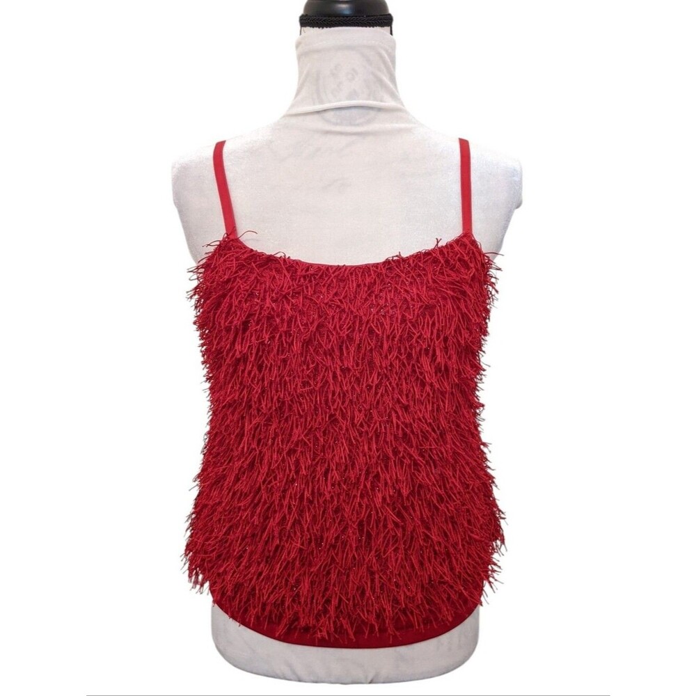 Camisole Cropped Red Fringe Sparkly Stretchy Adjustable Holiday Dance Size L